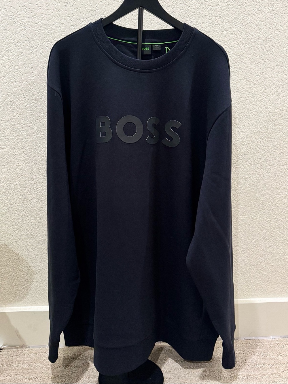 Hugo Boss Big & Tall Sweatshirt Terry with Tonal Logo in Black Color. Size 3XT